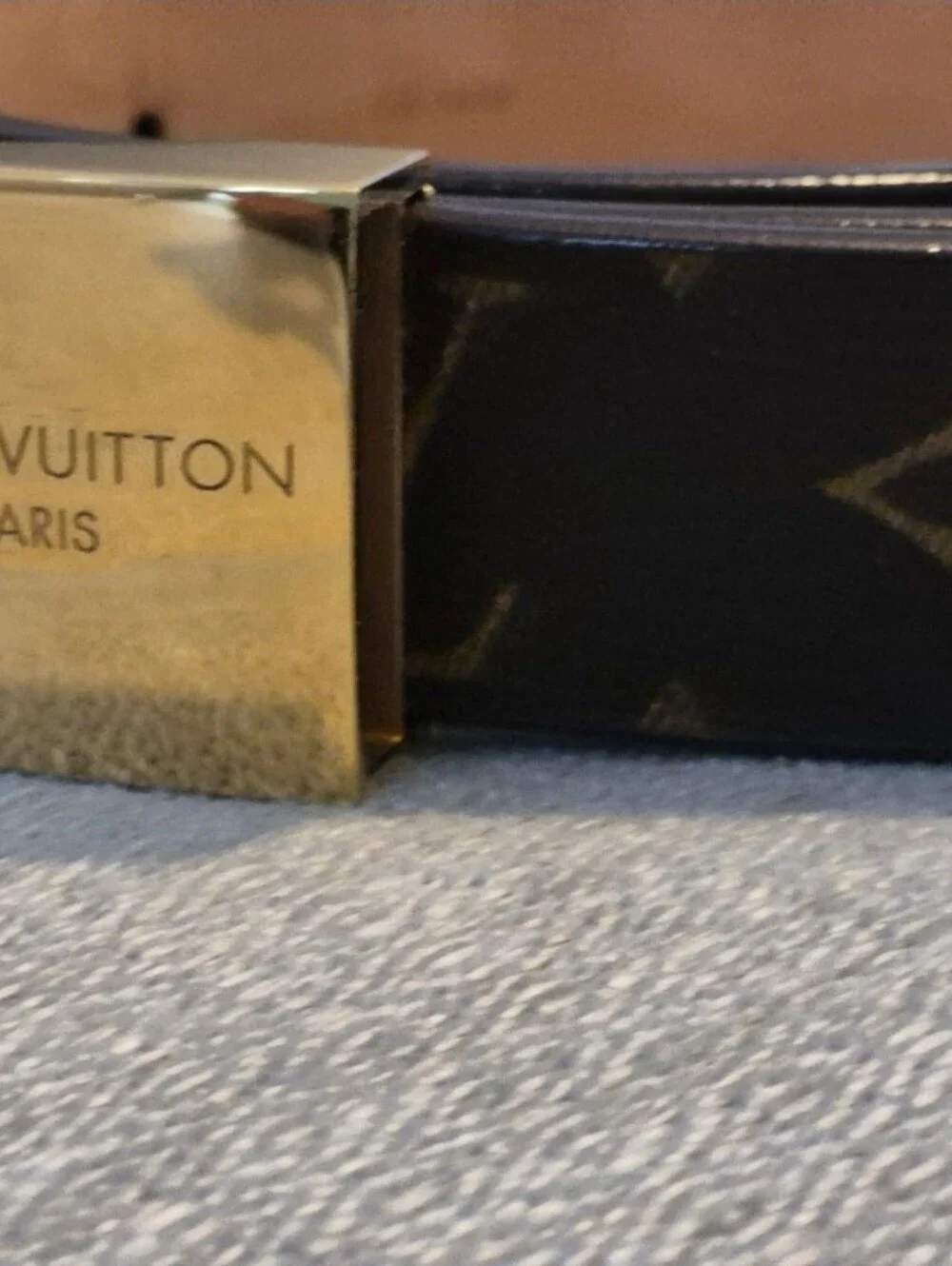Louis Vuitton Brown Monogram Canvas Belt with Gold Plate Buckle-Size 85 cm